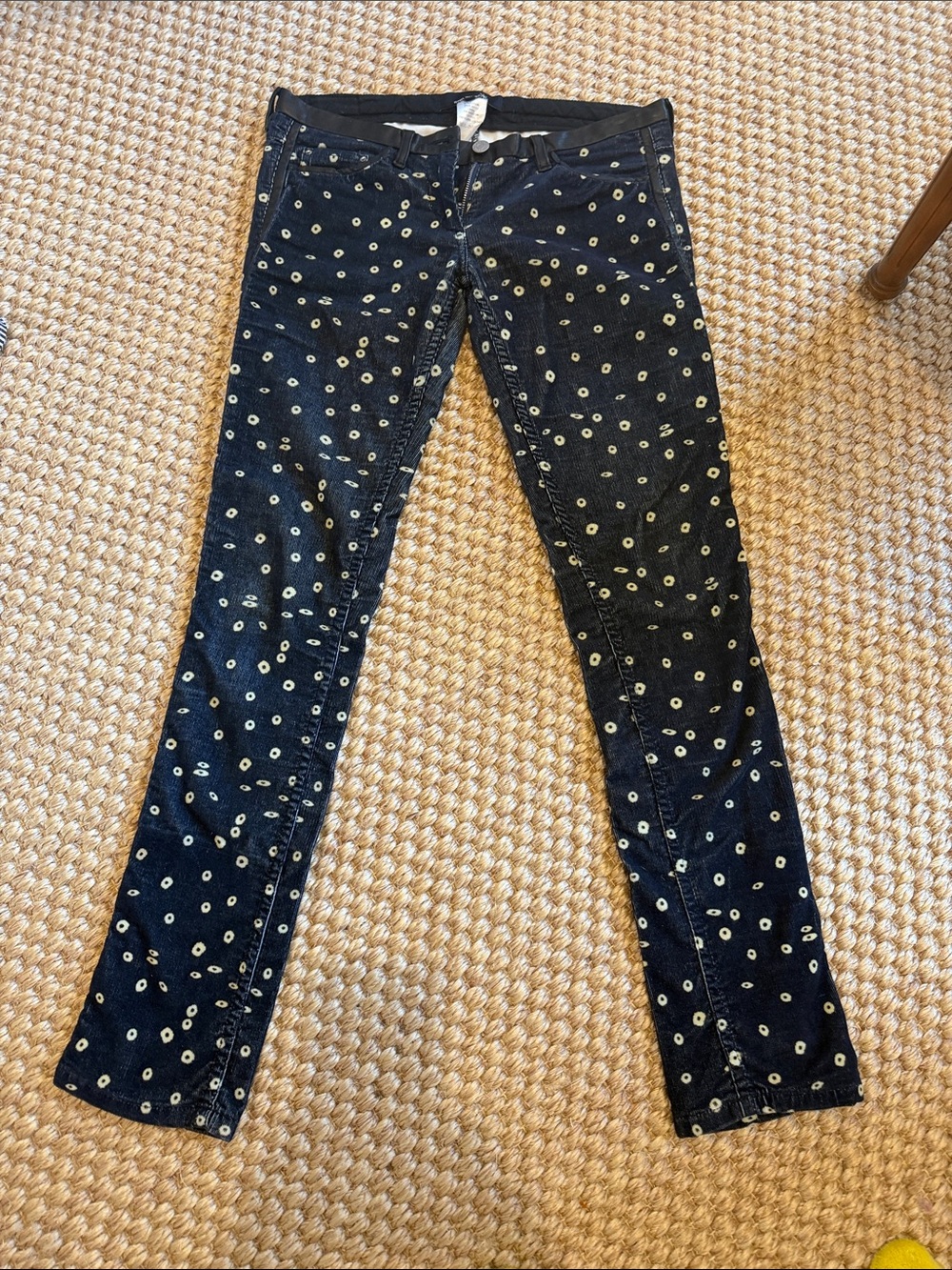 Isabel Marant Navy Skinny pants with White Dot Print vintage w leather trim
